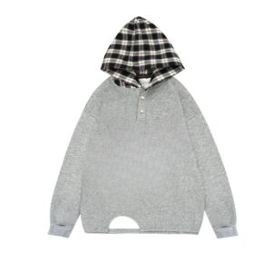 Check Panel Loose Hoodie